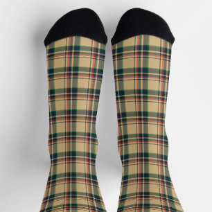 Calcetines Patrón de plaid verde negro y beige vintage
