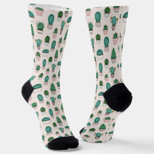 Calcetines Patrón de planta en maceta de cactus suculentas