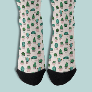 Calcetines Patrón de planta en maceta de cactus suculentos