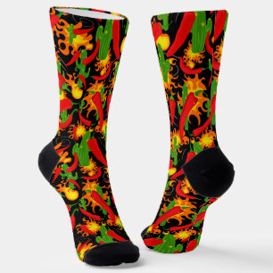 Calcetines Patrón de plantas de cactus y llamas de pimientos 