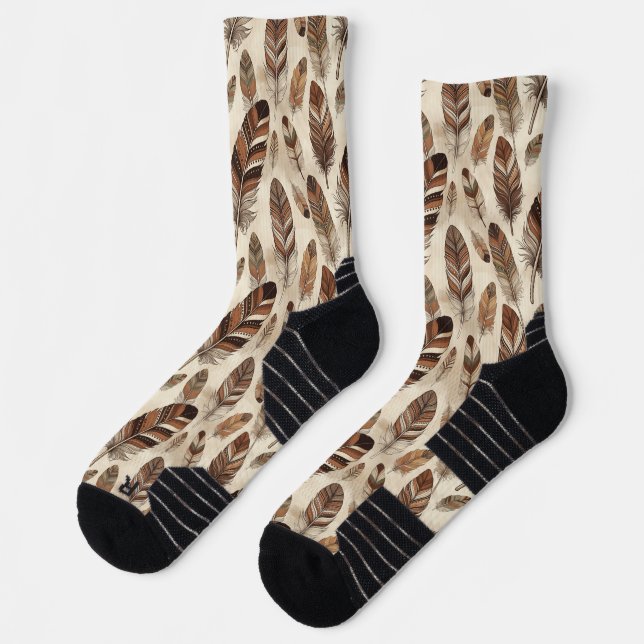 Calcetines Patrón de pluma boho (Izquierda)