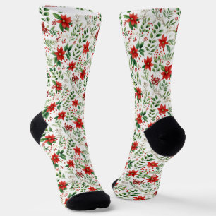 Calcetines patrón de poinsettia de Navidad