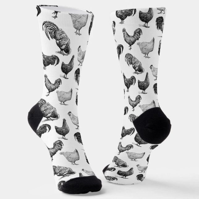 Calcetines Patrón de pollo de granja de campo retro (Angular)