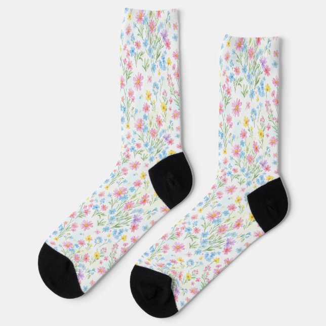 Calcetines Patrón de prado de flores silvestres pastel (Izquierda)