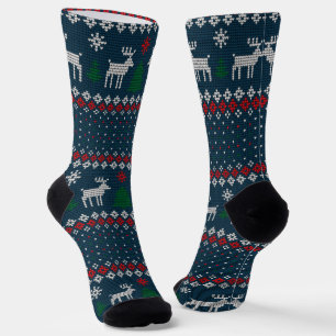 Calcetines Patrón de punto de jersey feo de Navidad festivo