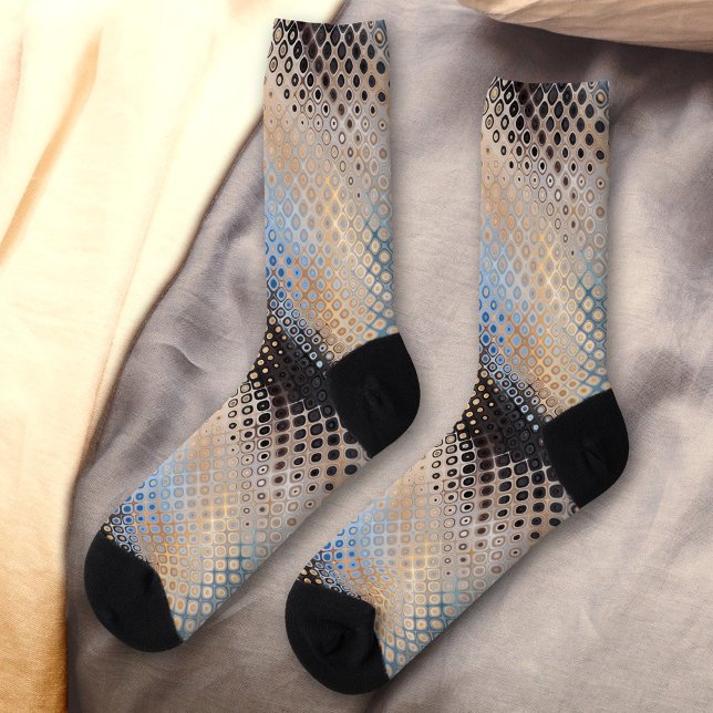 Calcetines Patrón de puntos de arte abstracto moderno (Socks featuring a modern abstract glass dots pattern in blue, grey and beige)