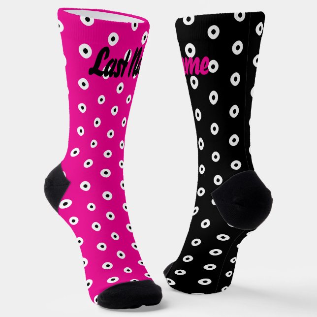 Calcetines Patrón de puntos de polka blanco/negro personaliza (Angular)