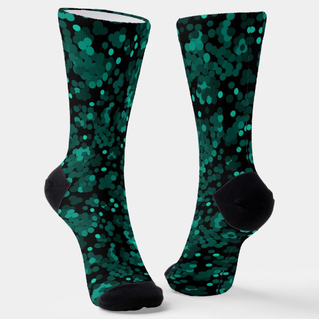 Calcetines Patrón de puntos de polka verde turquesa sobre neg (Angular)