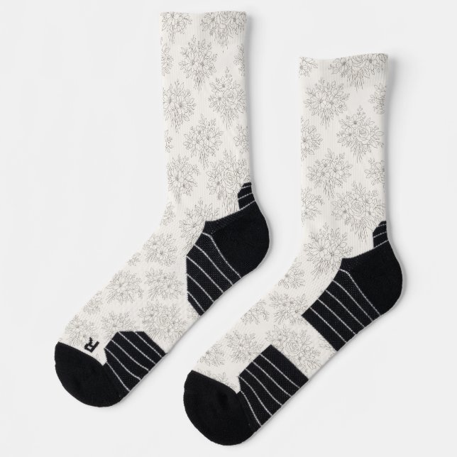 Calcetines Patrón de ramo de línea botánica (Izquierda)