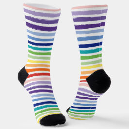 Calcetines Patrón de Raya de Cepillo de Acuarela Arcoíris