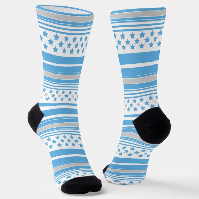 Calcetines Patrón de rayas azul cielo con estrellas (Angular)