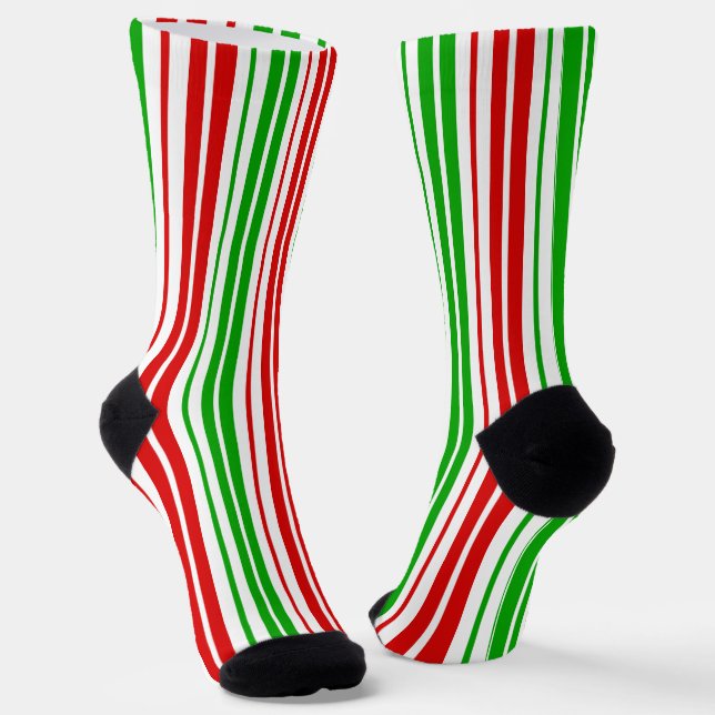 Calcetines Patrón de rayas blancas rojas y verdes   (Angular)