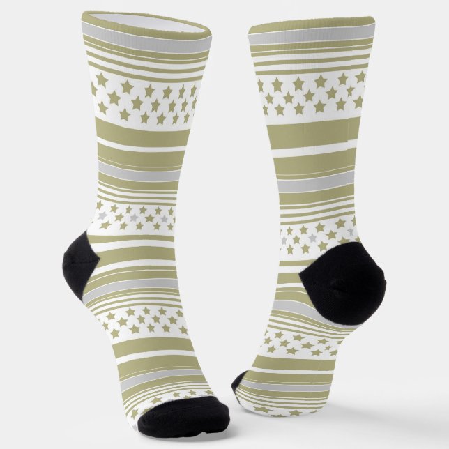 Calcetines Patrón de rayas oliva con estrellas (Angular)
