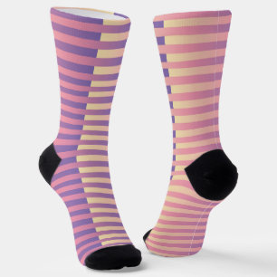 Calcetines Patrón de rayas púrpura rosa amarillo