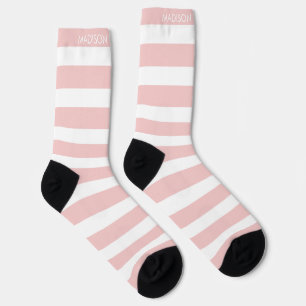 Calcetines Patrón de rayas rosa sonrojo con nombre personaliz