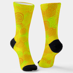 Calcetines Patrón de remolinos amarillo verde naranja