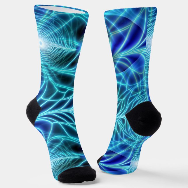 Calcetines Patrón de repetición de fractal luminoso azul eléc (Angular)