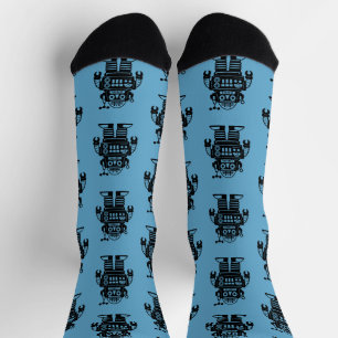 Calcetines Patrón de Robot Inspirado en el Estilo Retro de Mi