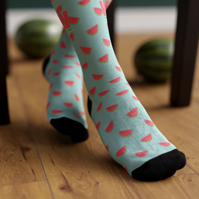Calcetines Patrón de rodajas de fruta de la sandía zócalos Ve (Watermelon is the official fruit of the summer.  🍉Add your initial to these fun watermelon socks)