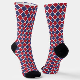 Calcetines Patrón de rombo arlequín de cuadros rojo azul blan