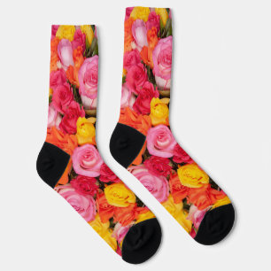 Calcetines Patrón de rosas coloridas y brillantes fondo flora