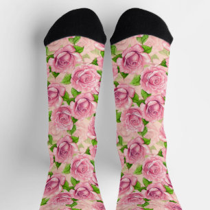 Calcetines Patrón de rosas de acuarela rosa