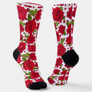 Calcetines Patrón de rosas florales rojas elegantes y rosadas