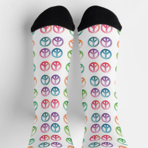 Calcetines Patrón de signo de paz en acuarela colorida vibra