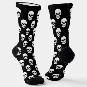 Calcetines Patrón de silueta de cráneo en blanco y negro para