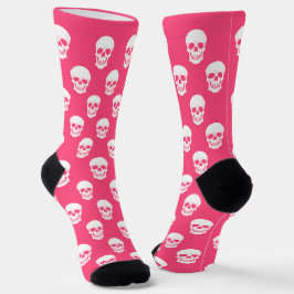 Calcetines Patrón de silueta de cráneo rosa y blanco Hallowee