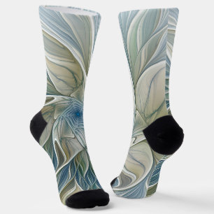 Calcetines Patrón de sueño floral abstracto azul caqui fracta