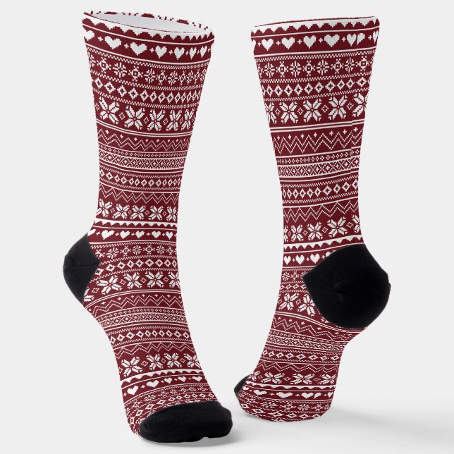 Calcetines Patrón de suéter clásico rojo de Navidad (Angular)