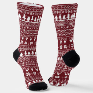 Calcetines Patrón de suéter de Navidad de Reno Rojo Clásico