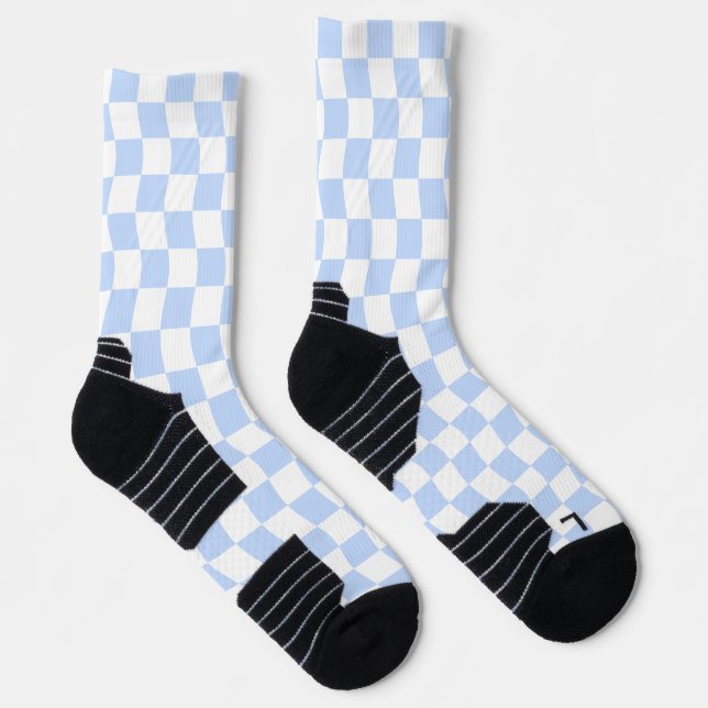 Calcetines Patrón de tablero de ajedrez retro blanco azul pas (Derecha)