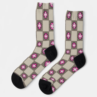 Calcetines Patrón de tablero de cheques floral rosa