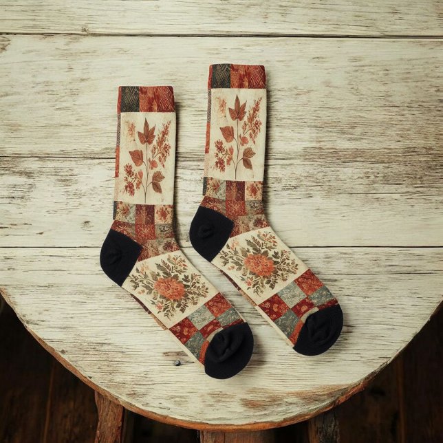Calcetines Patrón de tallo de tracción de terracota Floral re (Subido por el creador)