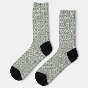 Calcetines Patrón de tárbulo verde oliva y blanco Tatreez Hen