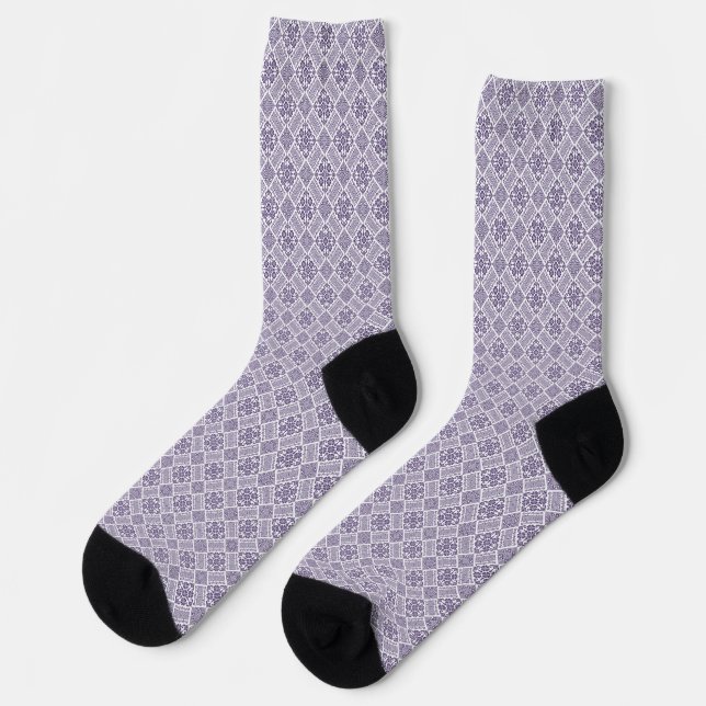 Calcetines Patrón de tártaro de Henna morado y blanco (Izquierda)