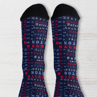 Calcetines Patrón de texto de nombre personalizado rojo azul 