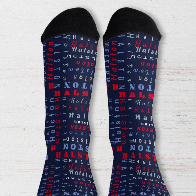 Calcetines Patrón de texto de nombre personalizado rojo azul  (Subido por el creador)