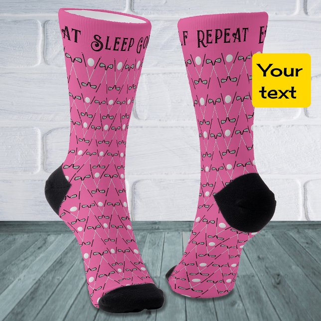 Calcetines Patrón de texto del personalizado de golf rosa (Subido por el creador)
