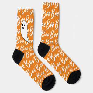 Calcetines Patrón de texto fantasma Halloween blanco naranja
