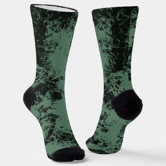 Calcetines Patrón de textura de mármol en negro y verde (Angular)