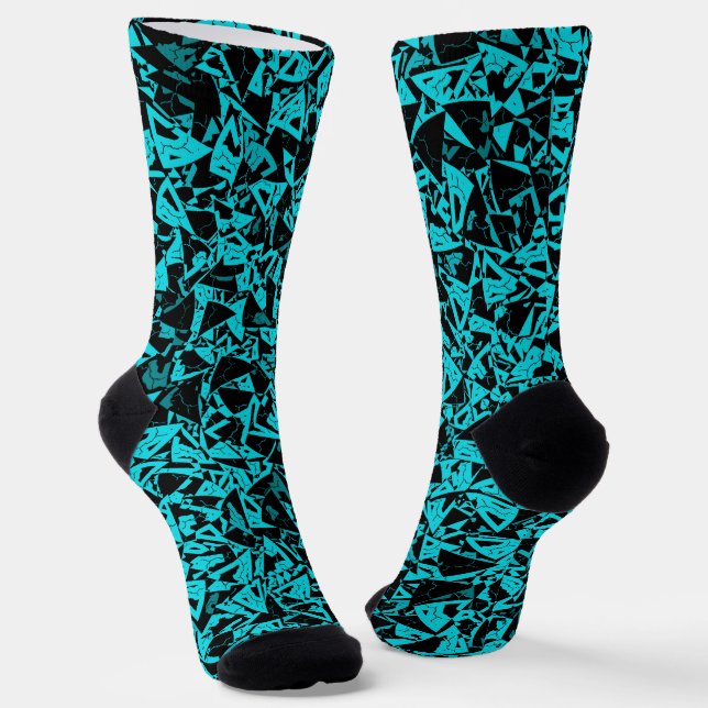 Calcetines Patrón de triángulo negro turquesa (Angular)