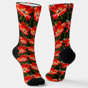 Calcetines Patrón de tulipanes rojos