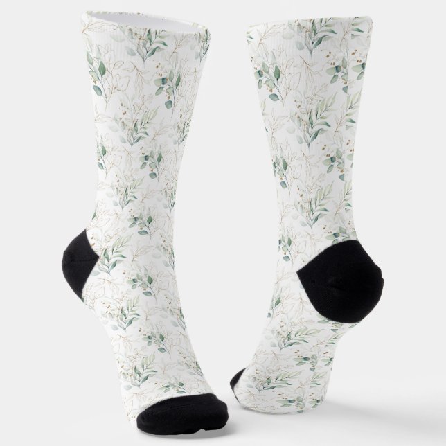 Calcetines Patrón de vegetación floral Mint Green Pastel (Angular)