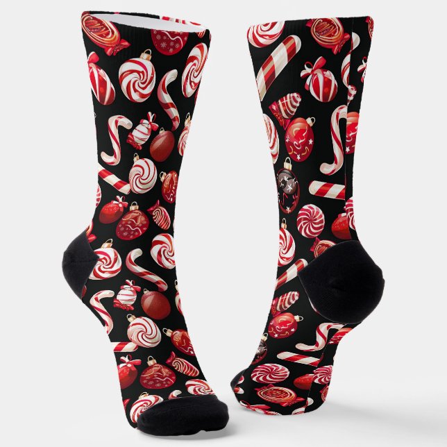 Calcetines Patrón de velas de Navidades rojos (Angular)