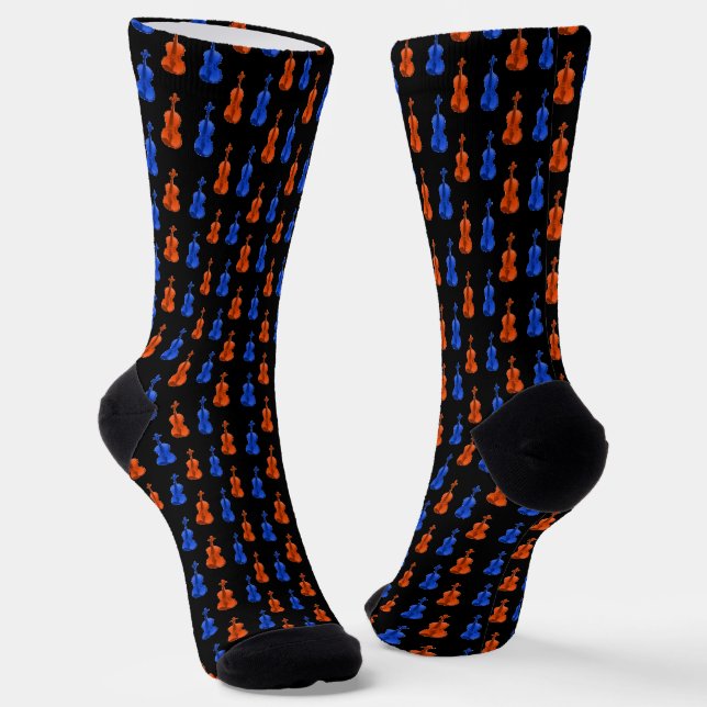 Calcetines Patrón de violín azul naranja (Angular)