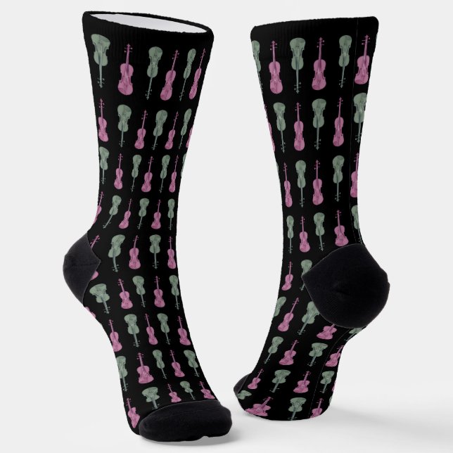 Calcetines Patrón de violín - Verde y Rosa (Angular)