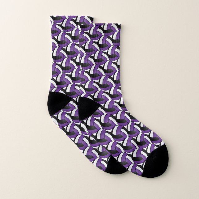 Calcetines Patrón de voleibol morado, negro y blanco (Par)